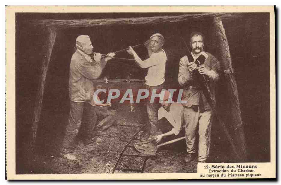 CPA Mine Mines Mineurs Extraction du charbon au miyen du marteau piqueur