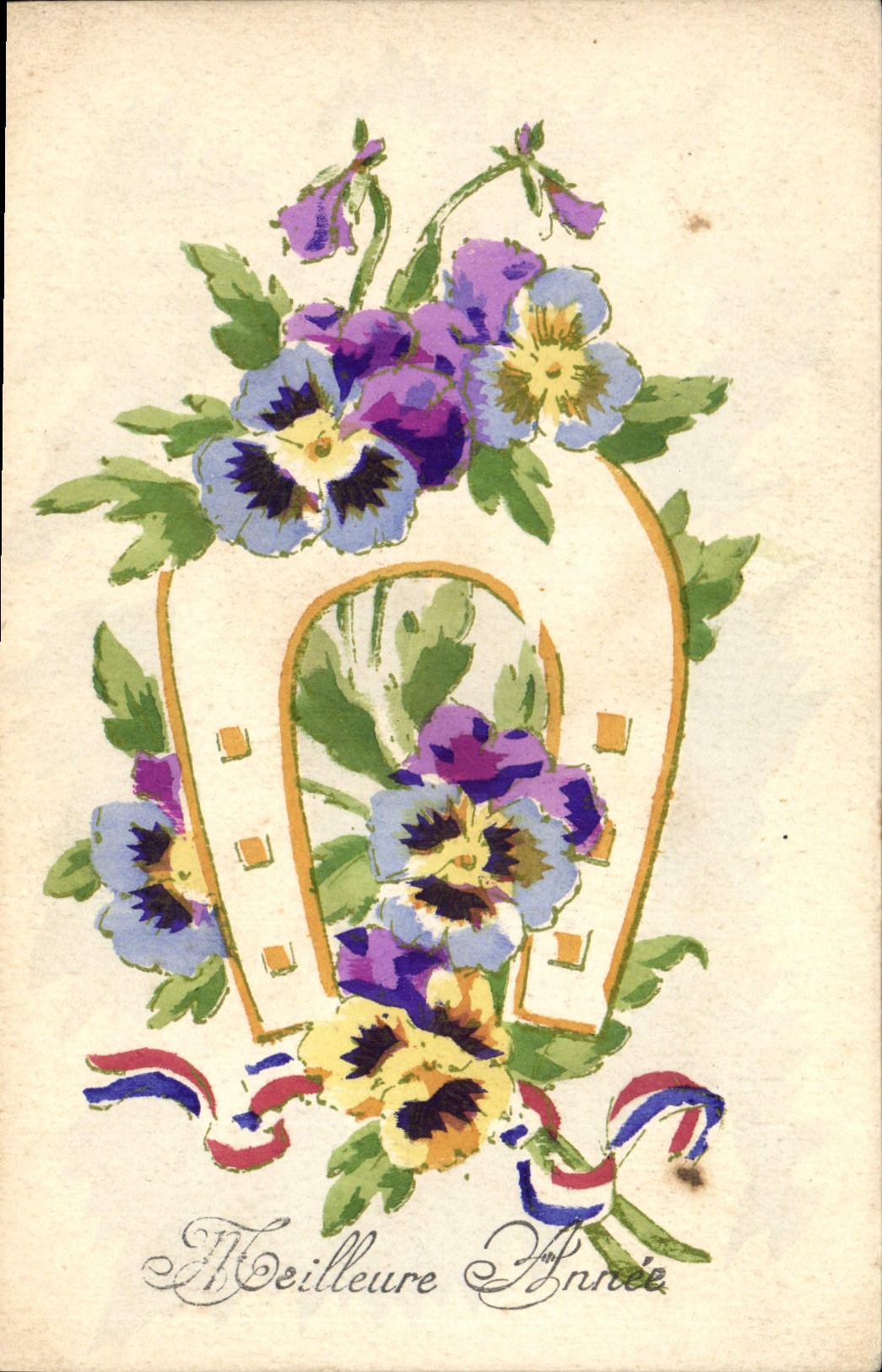CPA Fantaisie (dessin a la main) Fleurs Fer a cheval