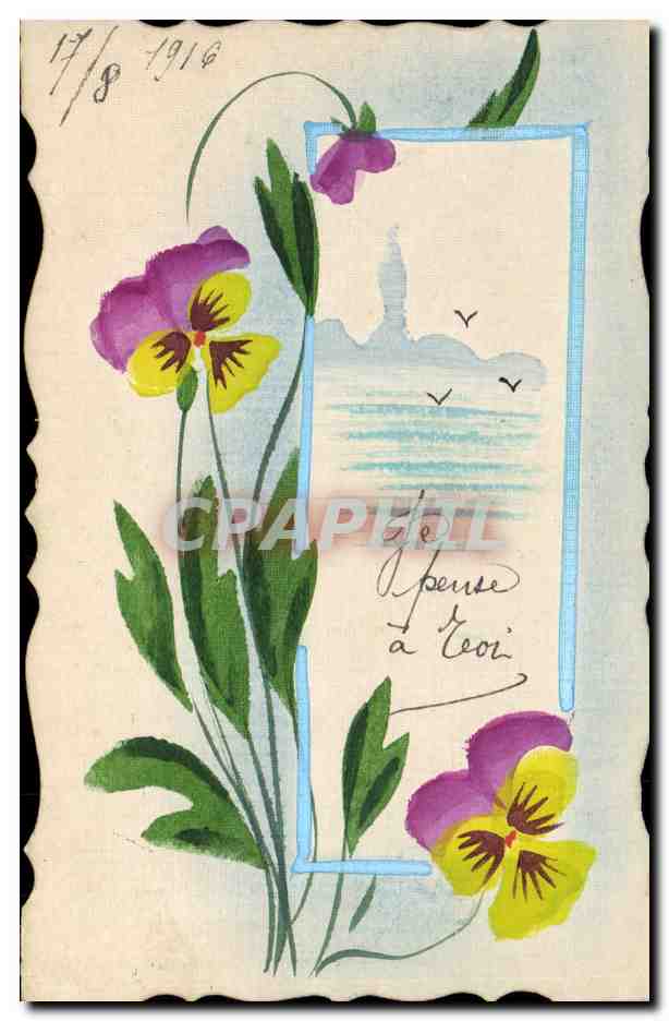 Pensée à toi — Pansies et paysage — CPAPHEL