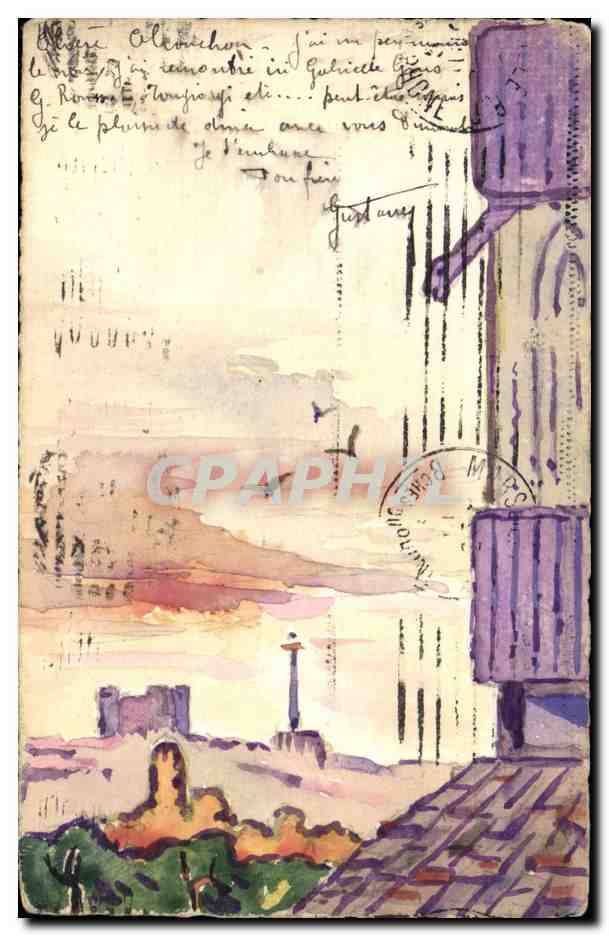 Vue de la ville — dessin à l'aquarelle — éditeur inconnu