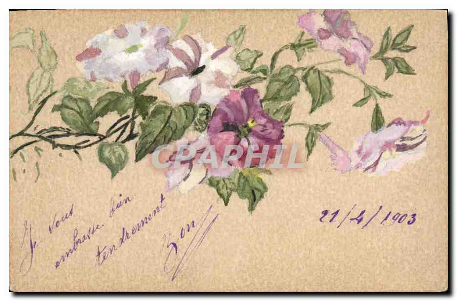 CPA Fantaisie (dessin a la main) Fleurs 