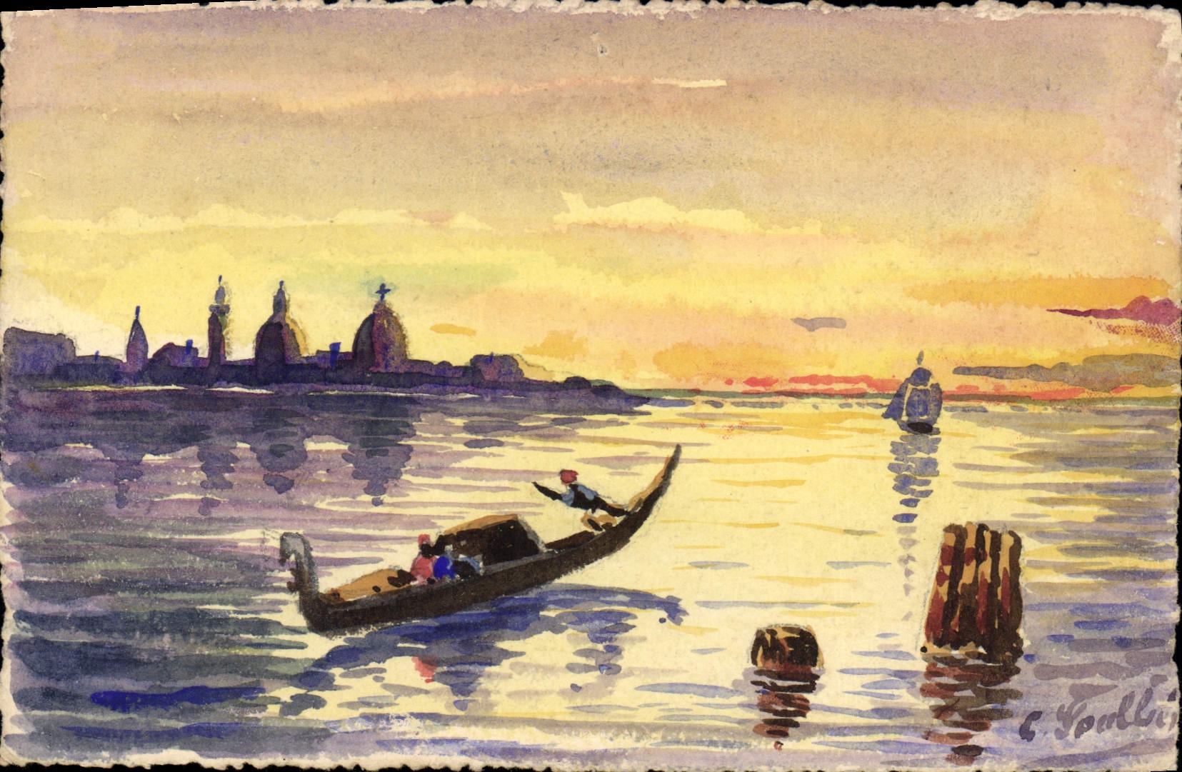 Ansicht von Venedig — Gondel am Abend — C. Goulbi