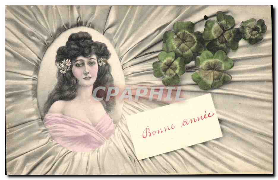 Jeune femme — avec trèfles et message 'Bonne année' — A.S. W. Série 331