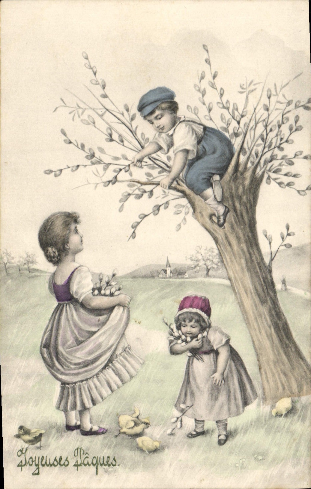 Kinder, die mit Küken spielen — Ostern — Verlag V.K. VIENNE, Nr. 4056