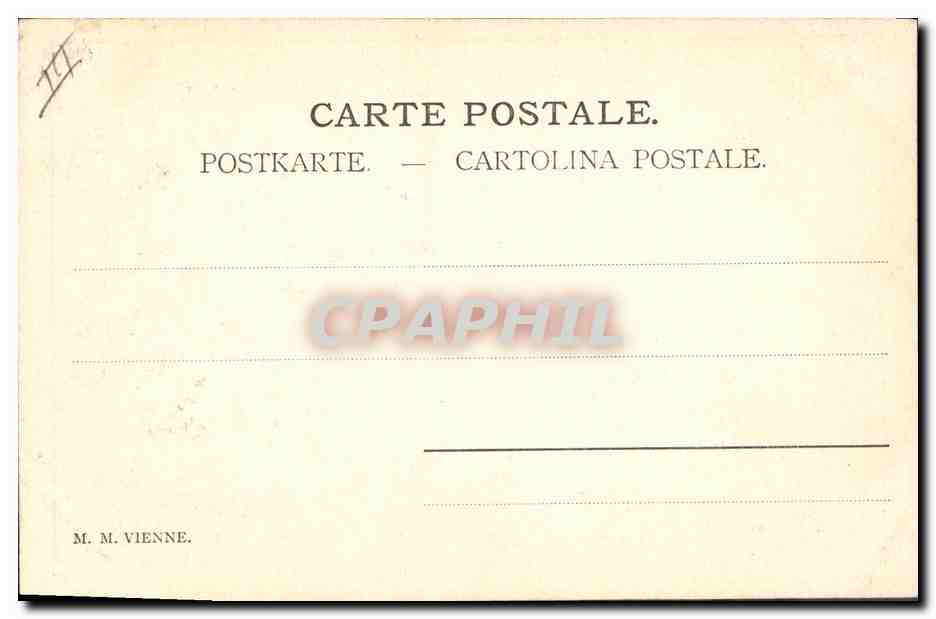 Scène de théâtre — Carrosse tiré par des hommes en costume — M. M. Vienne — Verso