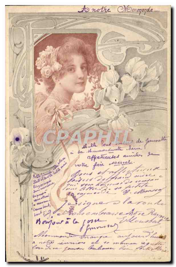 Woman with an iris bouquet — postcard from Vienne — publisher M. M. Vienne, no. 161