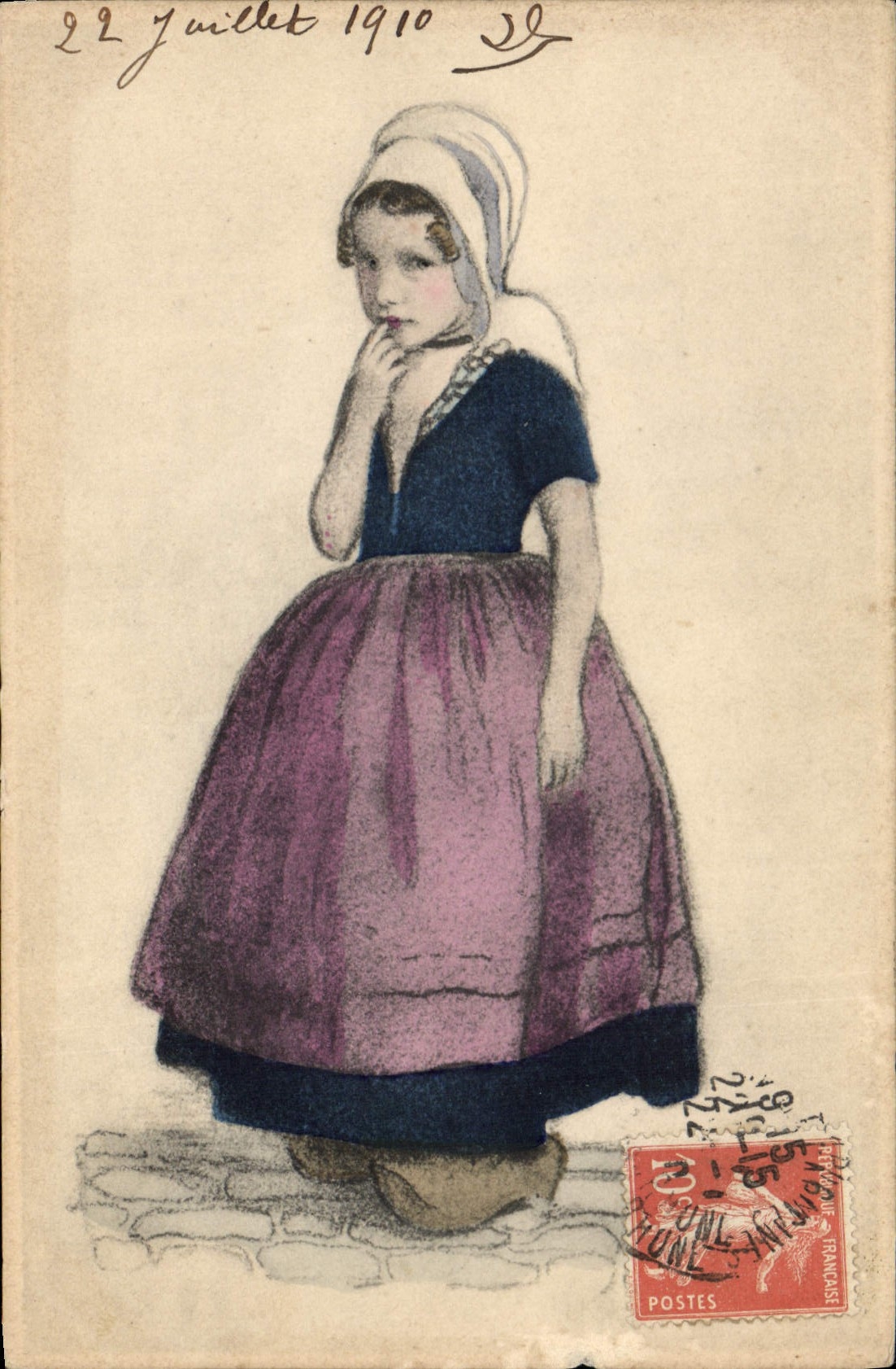 Mädchen im traditionellen Kleid — 22. Juli 1910 — Französische Republik
