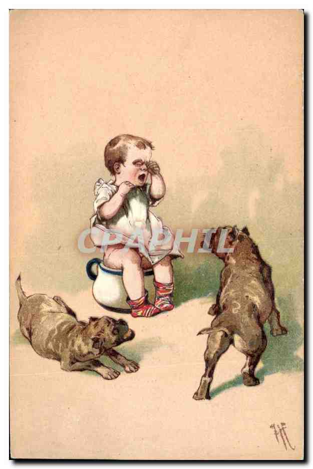 CPA Fantaisie Enfant Pot Chien Chiens 