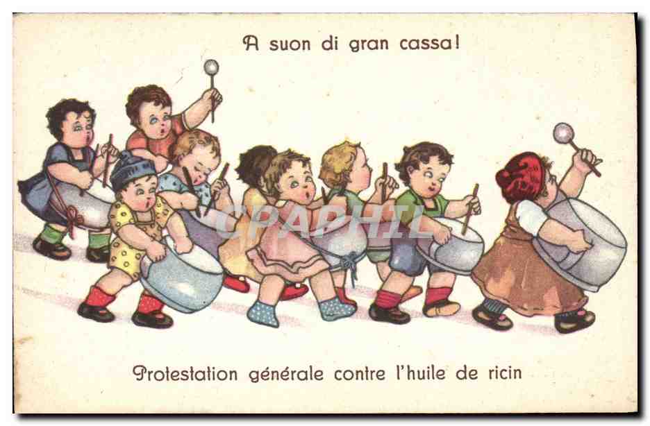 Enfants jouant des tambours — Protests contre l'huile de ricin — Éditeur ELC, n° 21