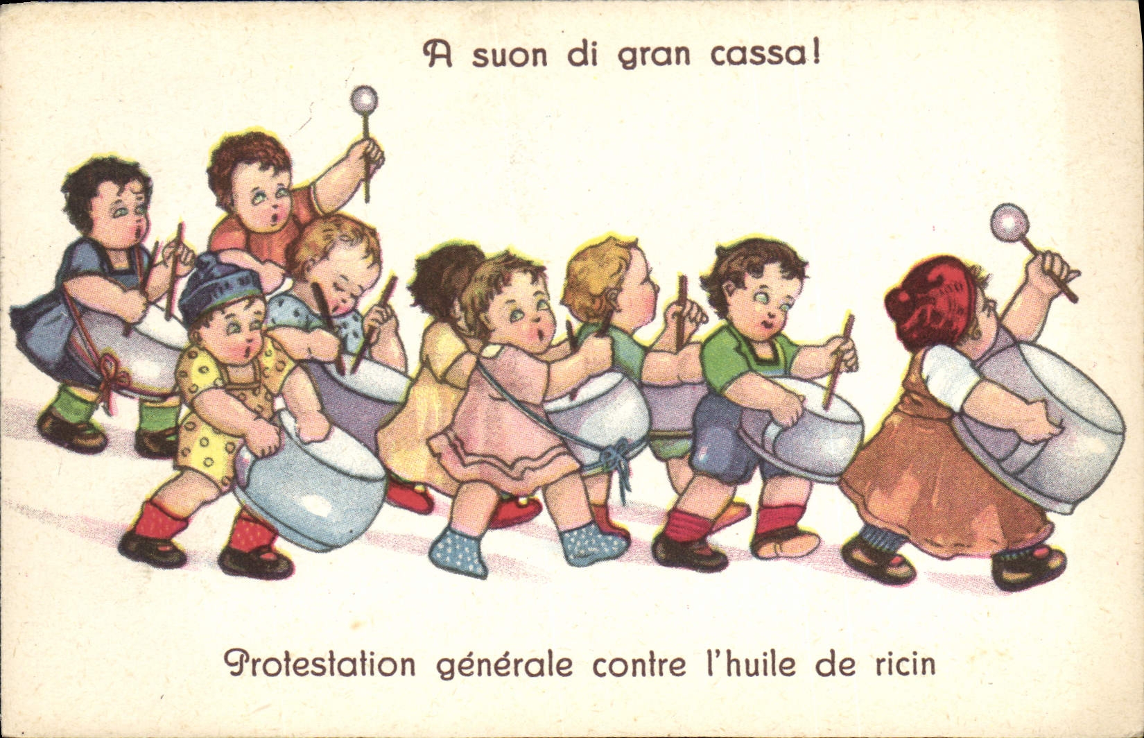 Enfants jouant de la grosse caisse — Protestation générale contre l'huile de ricin — Édition italienne