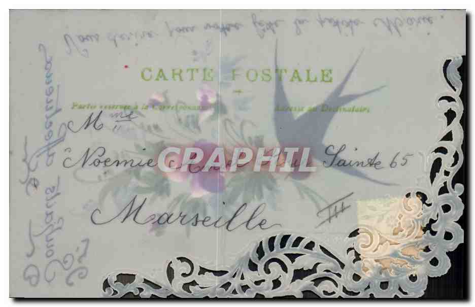 CPA Carte transparente Fleurs Hirondelle — Verso