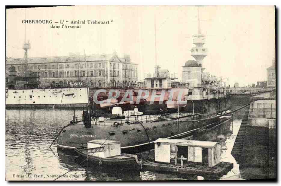 Cherbourg — L'Amiral Tréhouart dans l'Arsenal — Édition G. Ratti, Nouveautés et Confection