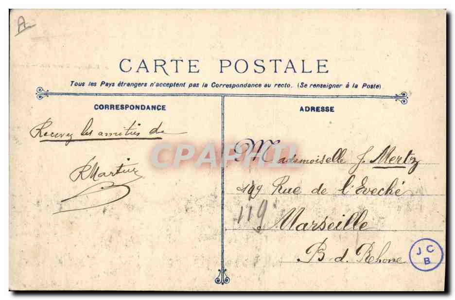 Algésiras, Schipsschool voor Mechanici-Torpediers — Brand van 26 November 1906 — Fototypie Marius Bar, Toulouse — Achterkant