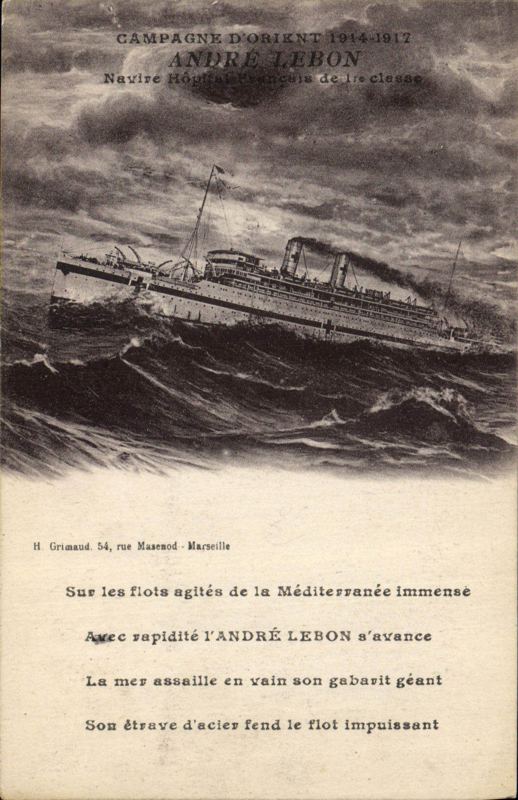 CPA Bateau de Guerre Campagne d'Orient Andre Lebon Navire Hopital
