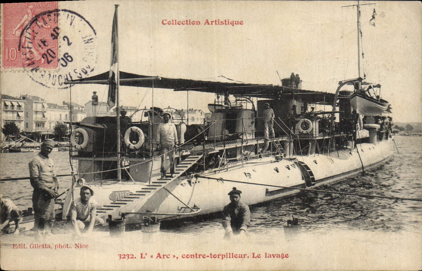 L'« Arc », cacciatorpediniere. Il lavaggio — Collezione Artistica, Ed. Giletta, fot. Nice, n° 3232