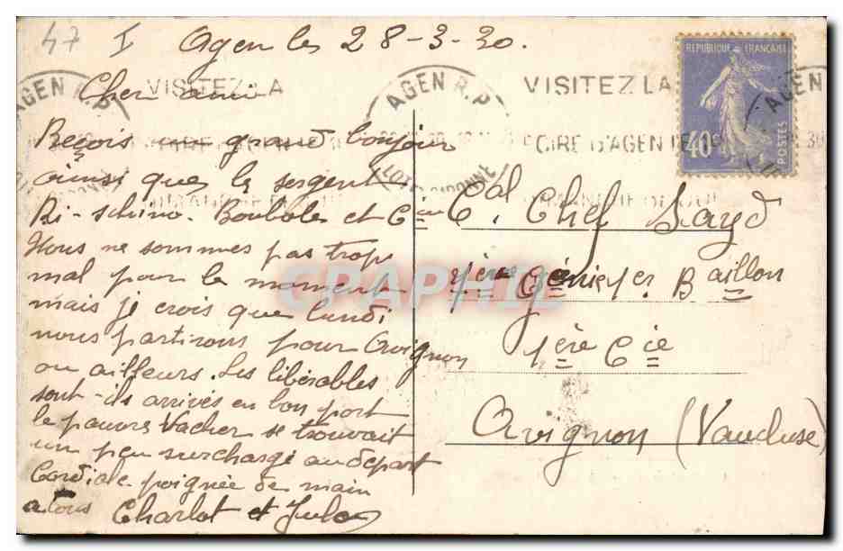 CPA Prefecture Agen — Verso
