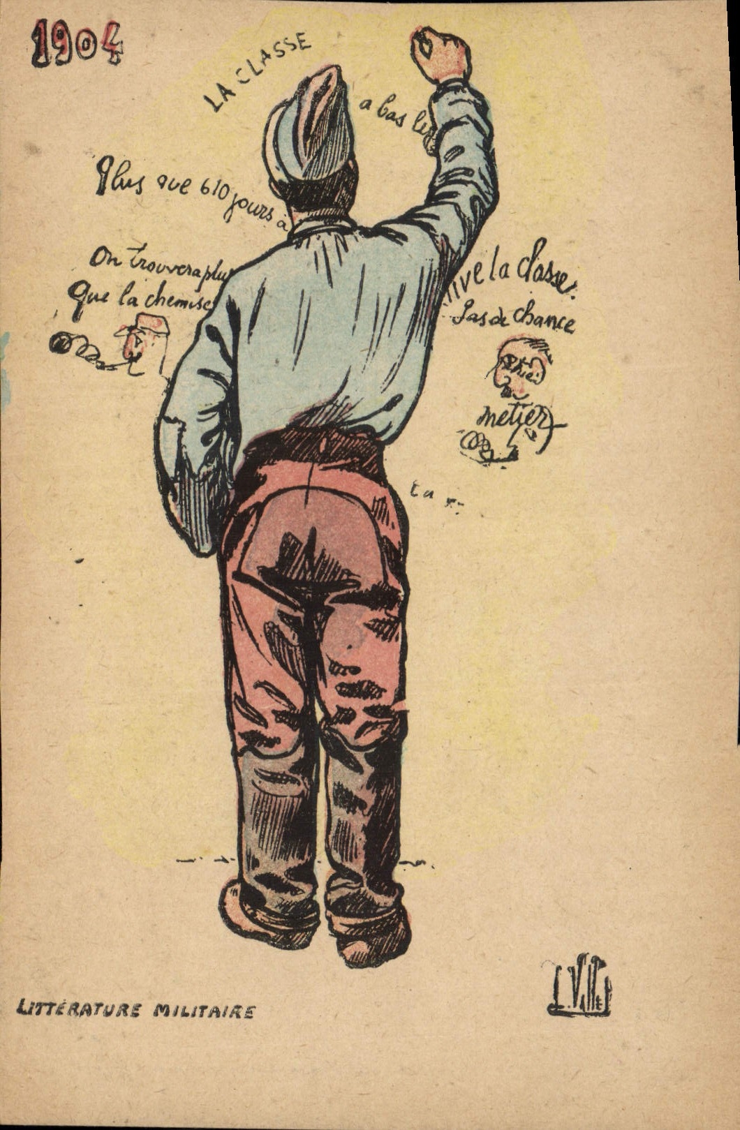 Soldat en uniforme — caricature politique — Littérature Militaire, n° 1904