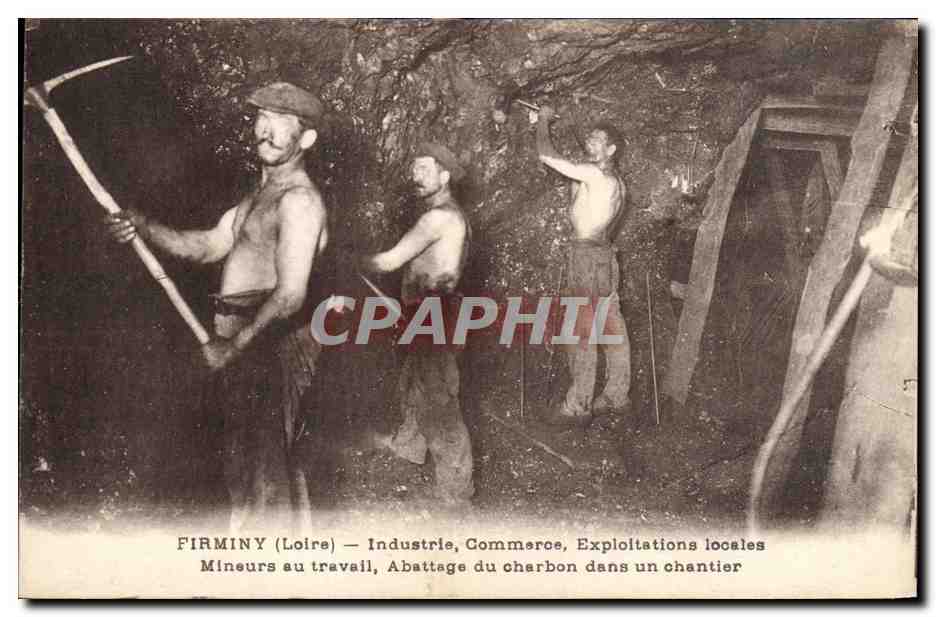 Firminy (Loire) — Industrie, Commerce, Exploitations locales — Mineurs au travail, Abattage du charbon dans un chantier