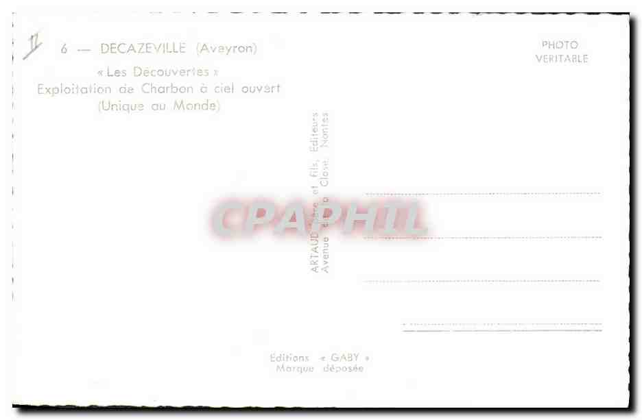 CPA Mine Mines Decazeville Aveyron Les decouvertes Exploitation de charbon a ciel ouvert  — Rückseite