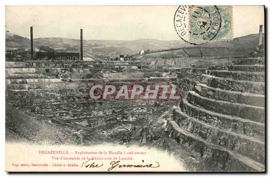 CPA Mine Mines Decazeville Exploitation de la houille a ciel ouvert Vue d'ensemble de la decouverte de Lassalle