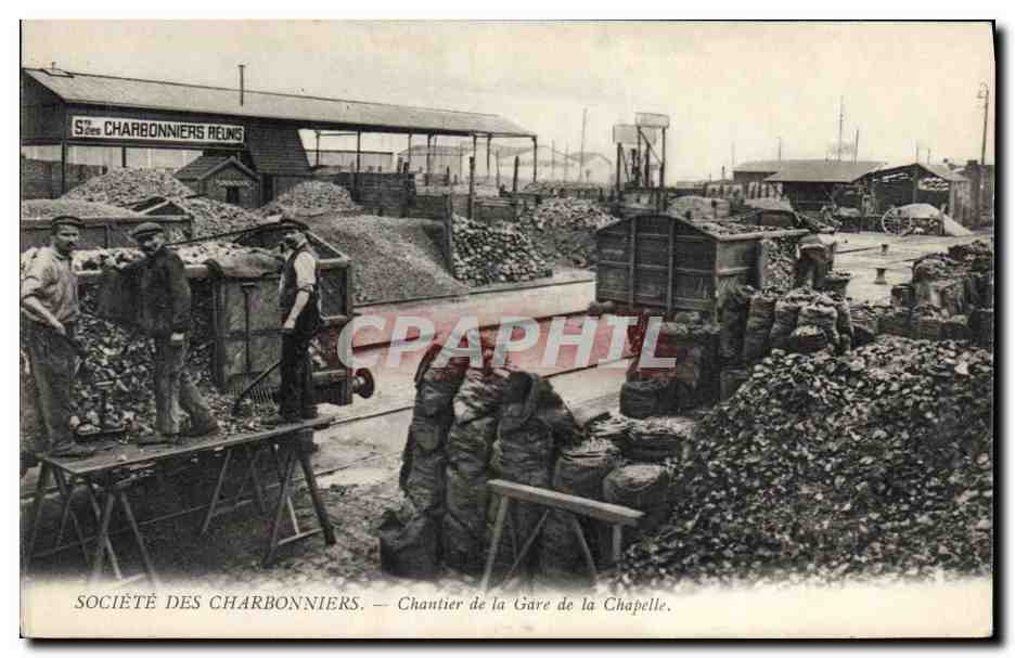 CPA Mine Mines Societe des Charbonniers Chantier de la Gare de la Chapelle Train