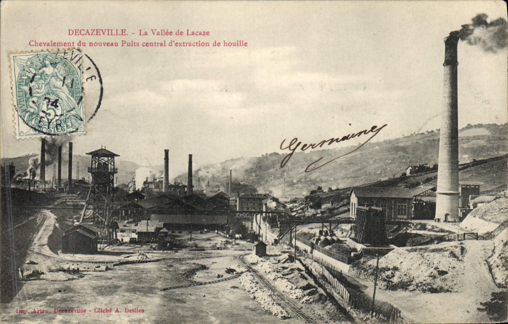 Decazeville - La Vallée de Lacaze - Chevalement du nouveau puits central d'extraction de houille — Imp. Artru, Decazeville - Cliché A. Deilles