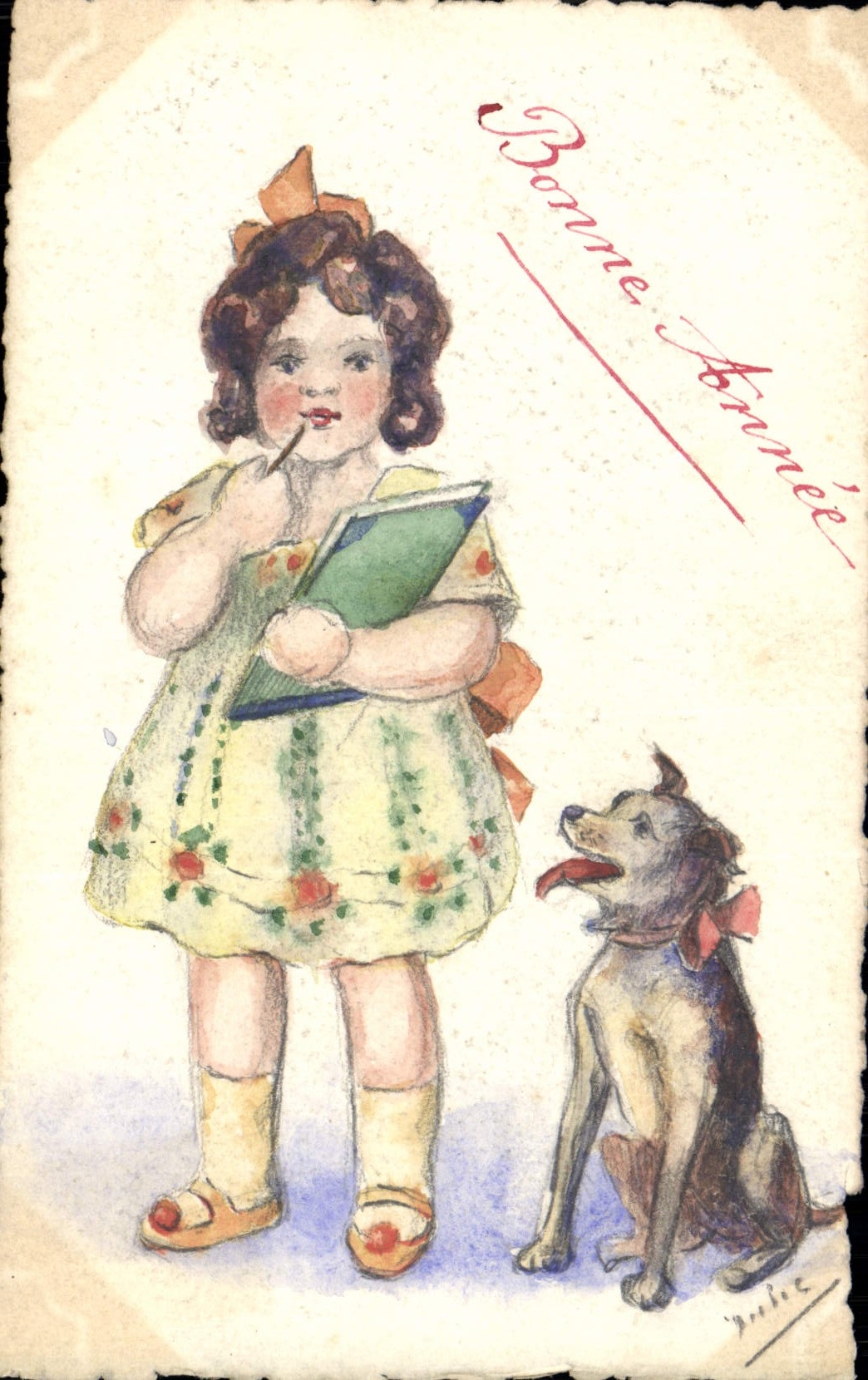 Fille et chien — Bonne Année — éditeur 'Bureau de la Poste' n° 6119