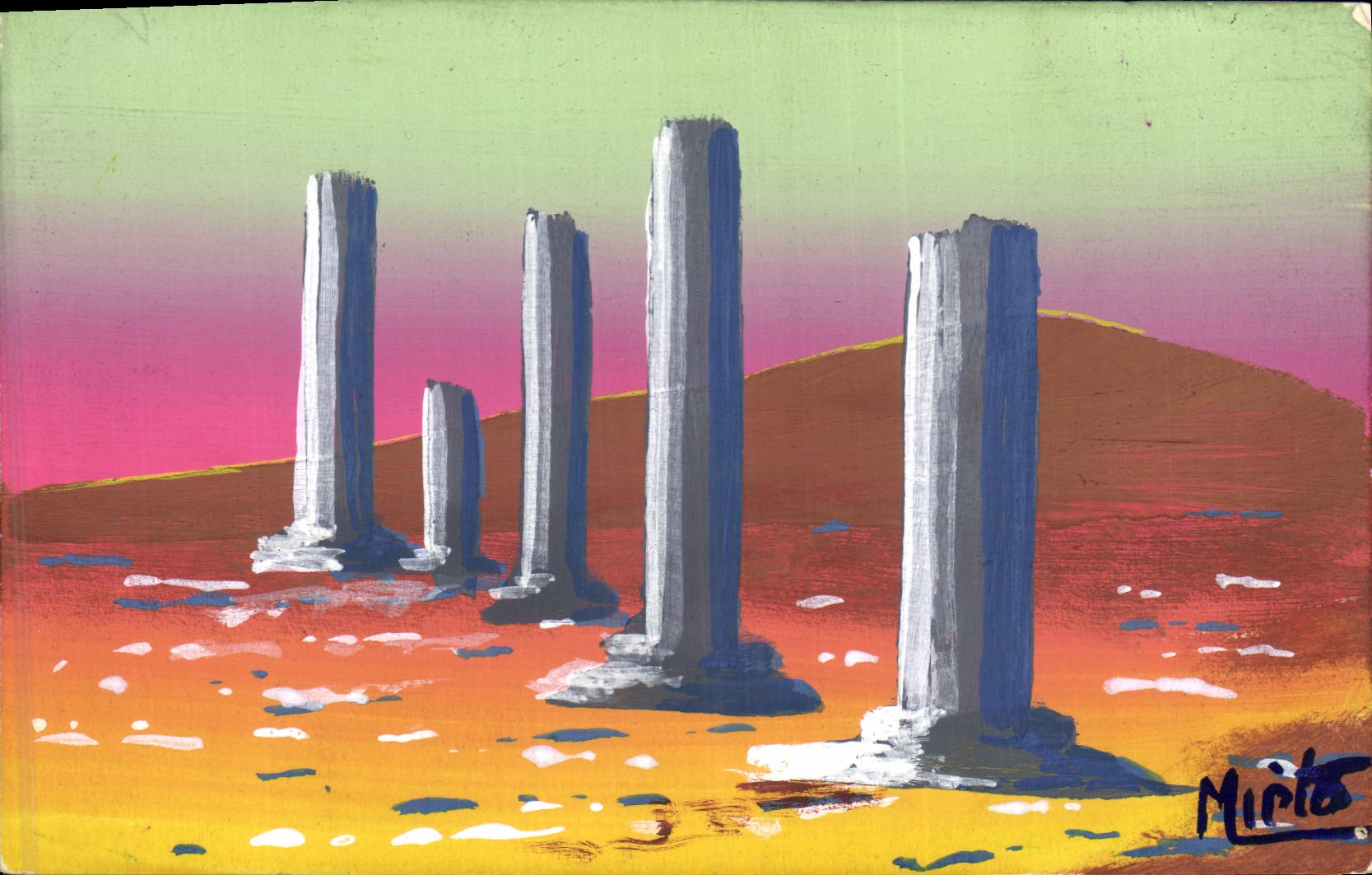 Colonnes dans un paysage désertique — peinture de Mirito — éditeur CPAPHIL, n° de série non visible