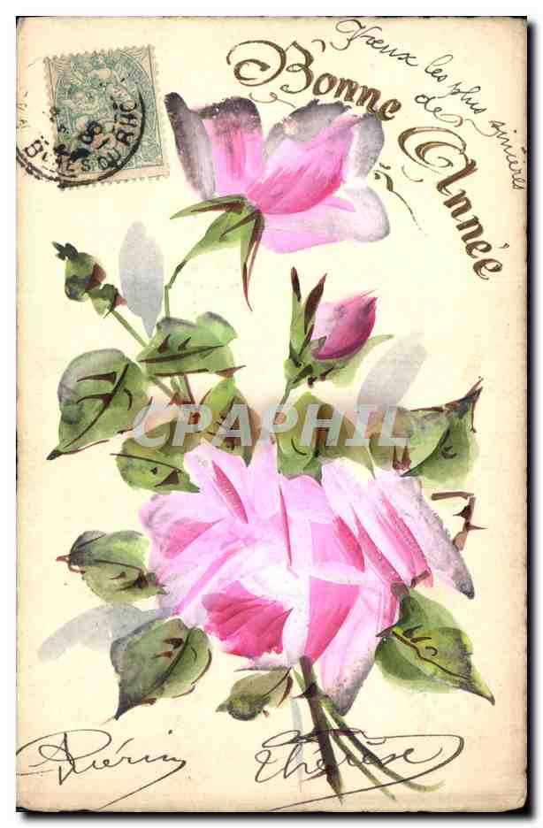 Fleurs de roses — Bonne Année — éditeur inconnu, n° de série non visible