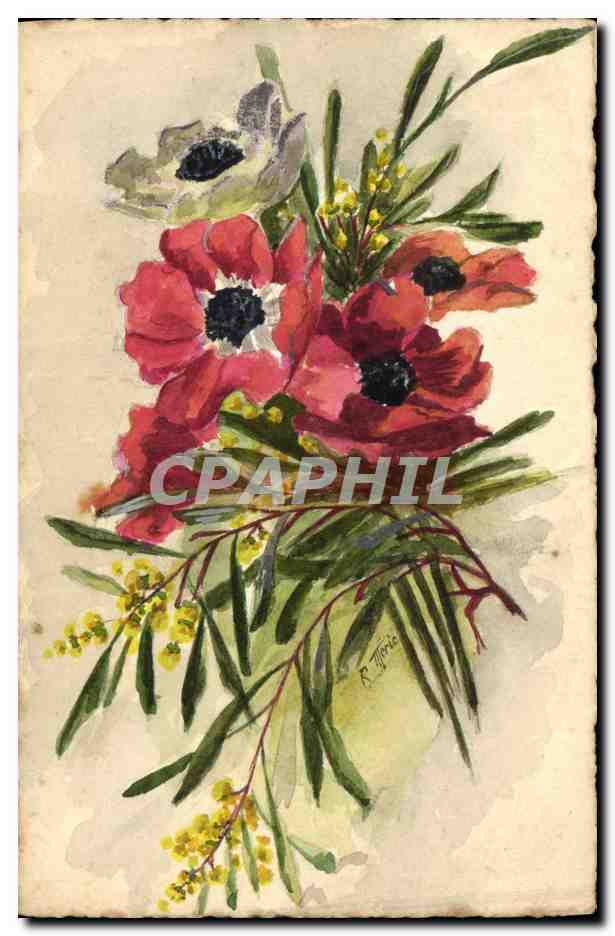 Bouquet de pavots et de mimosa — R. Tropic — éditeur non visible