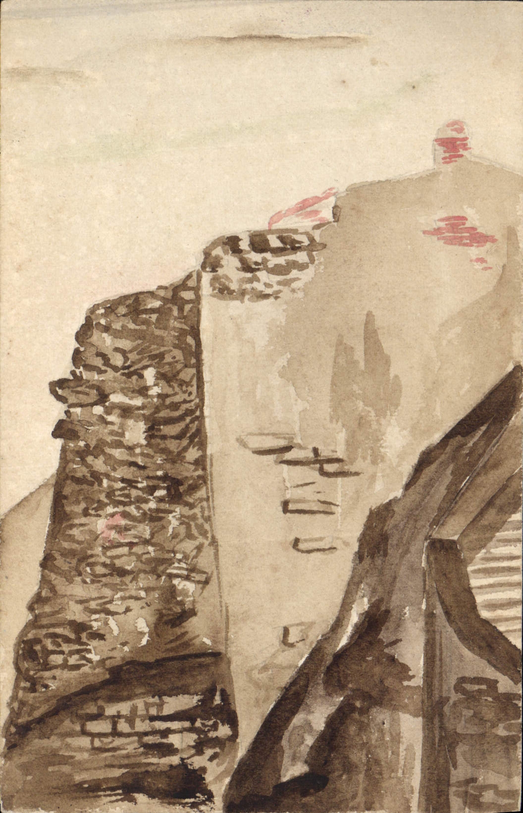 Vista di scogliere rocciose — disegno a acquarello — editore non visibile