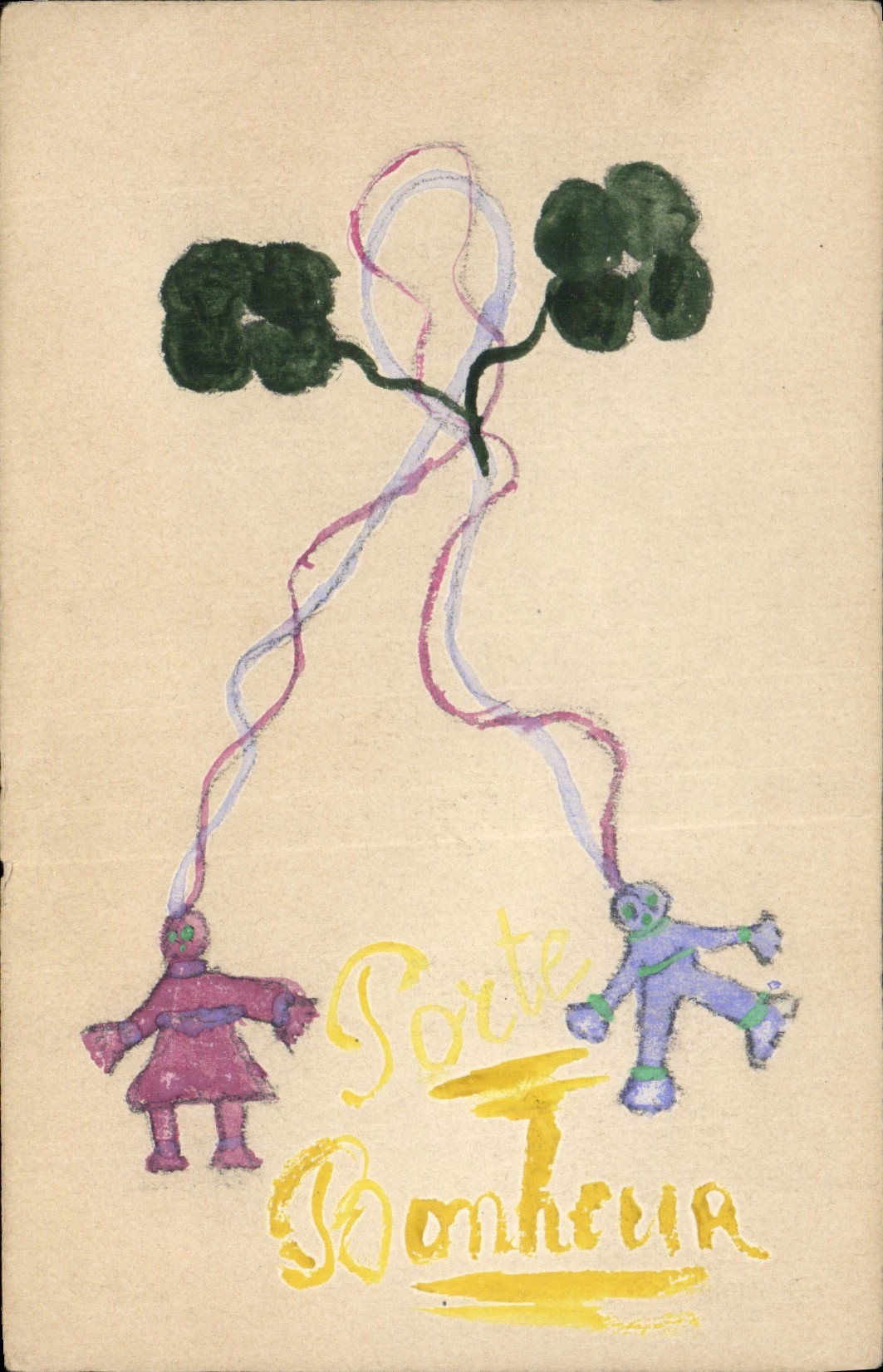 CPA Fantaisie (dessin a la main) Fleurs Personnages