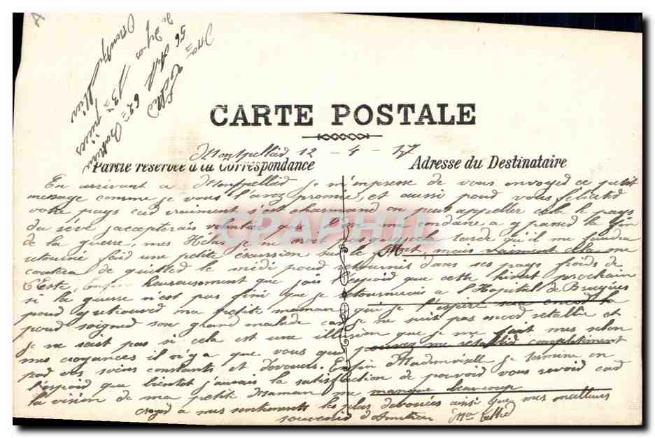 Ansichtskarte mit Kreuz und Violette — handschriftlicher Text 'Mein Gedächtnis begleitet sie' — Verlag unbekannt — Rückseite
