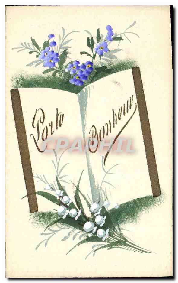Libro abierto adornado de flores — 'Porte Bonheur' — Tarjeta postal n° II