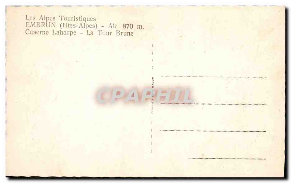 CPA Chateau Embrun Caserne Laharpe La Tour Brune — Verso