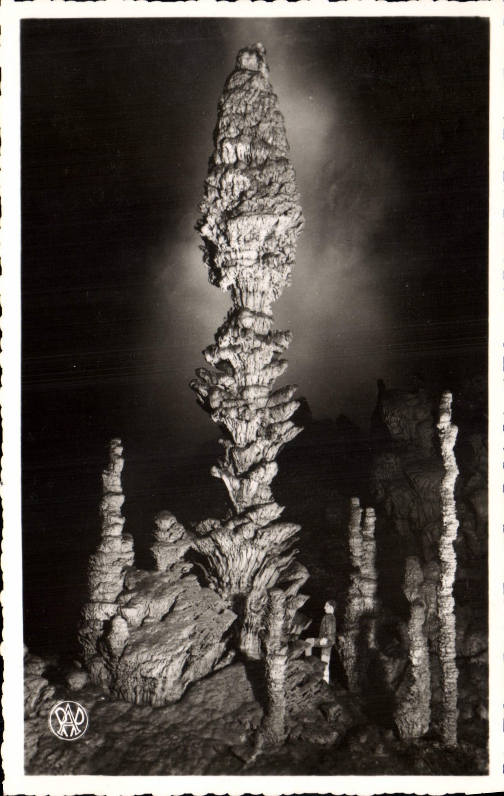 Aven d'Orgnac — Stalagmite en forme de Pomme de Pin — Photo Albert Perrin (Gard)