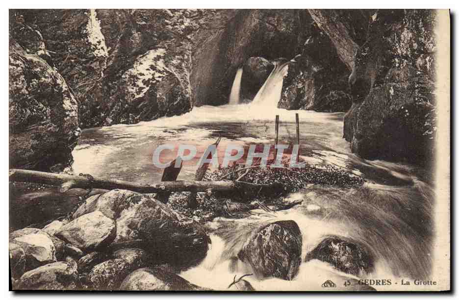 Gedres - La Grotte — vue de la cascade dans un canyon rocheux — éditeur non identifié, n° de série 45