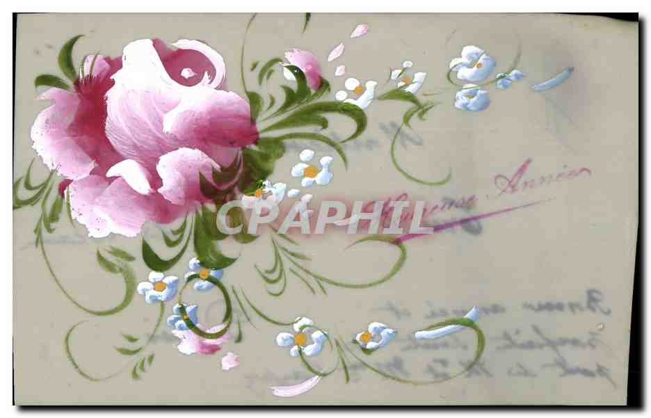 Fleur de rose et marguerites — carte postale décorative — éditeur inconnu