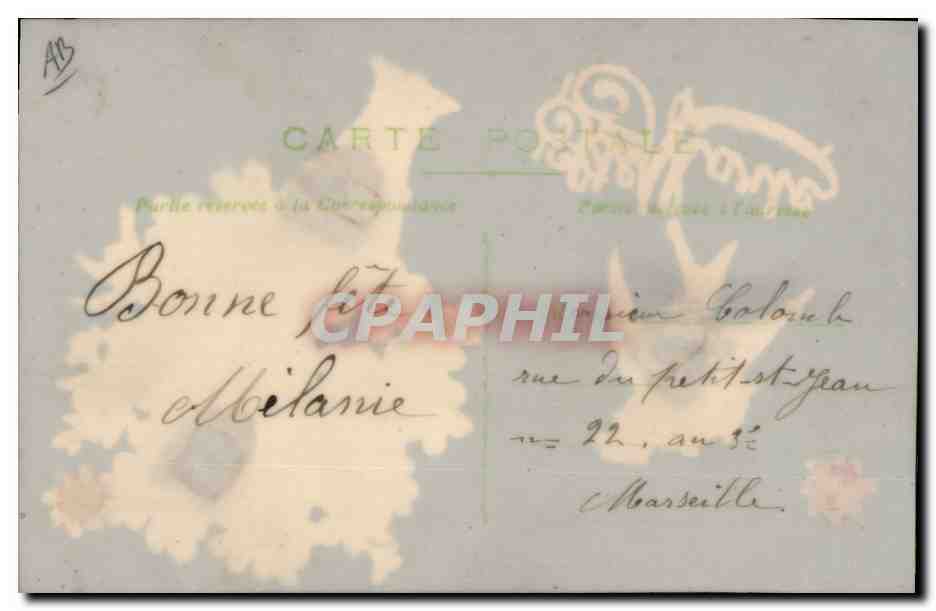 Bouquet de flores azules — pájaro e inscripción 'Gott Marie' — editor desconocido — Reverso