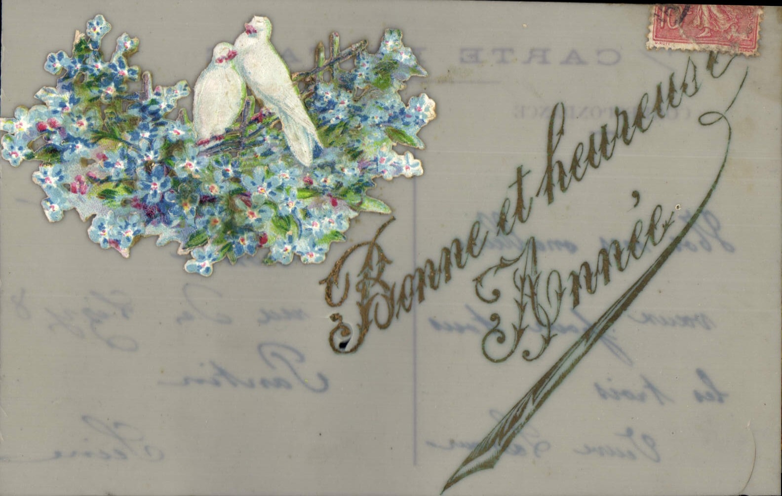 Deux colombes sur des fleurs — Carte postale — Éditeur : Carte Postale (verso)