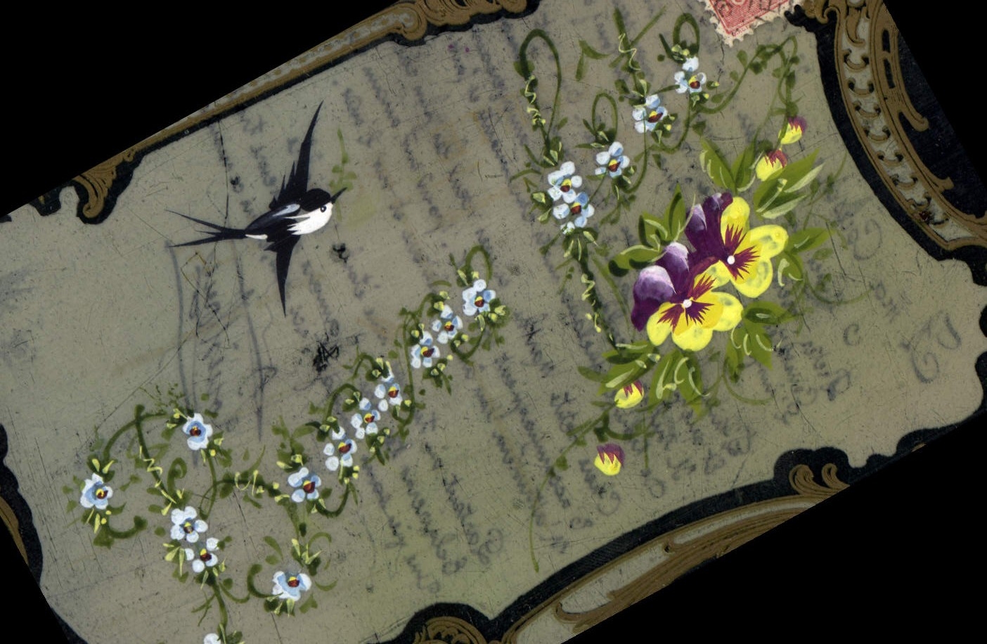 Oiseau et fleurs — carte postale décorative — éditeur inconnu