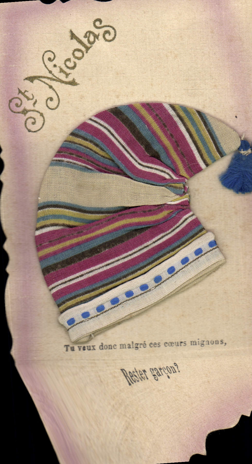 St. Nicolas — Bonnet de Noël à rayures — CPAHIL
