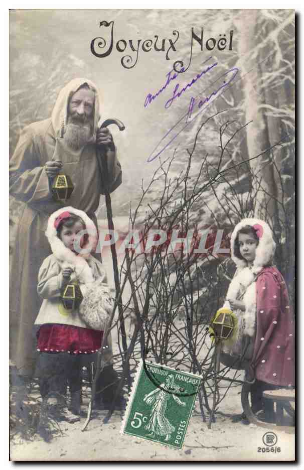 Père Noël et deux enfants — scène de Noël — éditeur anonyme, n° 2055/6 - Recto