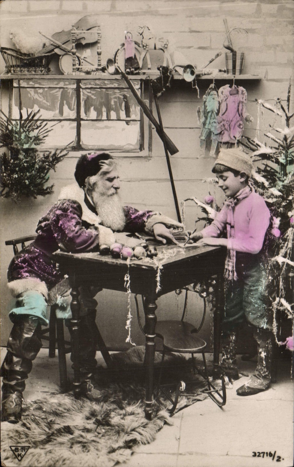 Père Noël et enfant — scène de bureau enneigé — B.N.K. n°32716/2