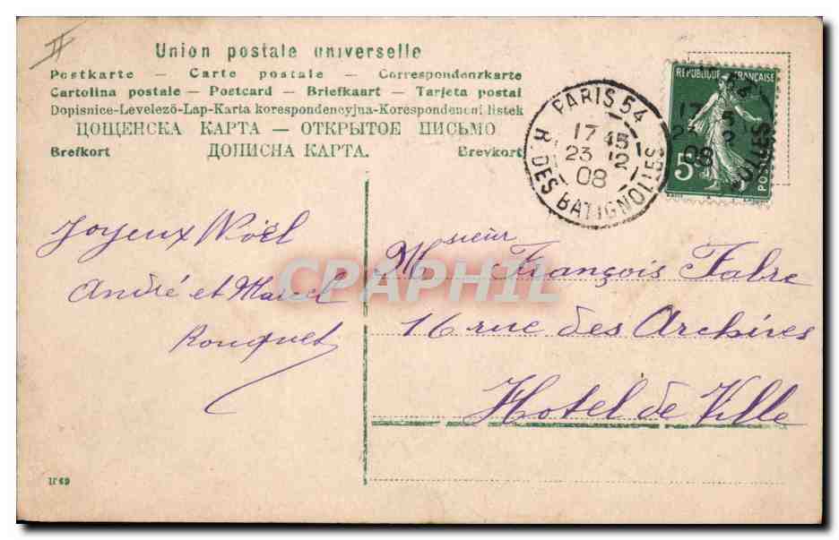Père Noël et enfant — scène de bureau enneigé — B.N.K. n°32716/2 — Verso