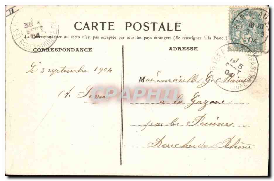 CPA Palais de Justice Bar sur Aube — Verso
