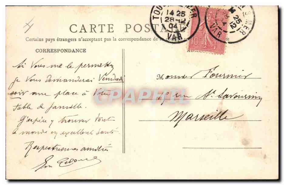 Toulon — Le Bouvet — Édition Galeries Modernes, Toulon — Verso