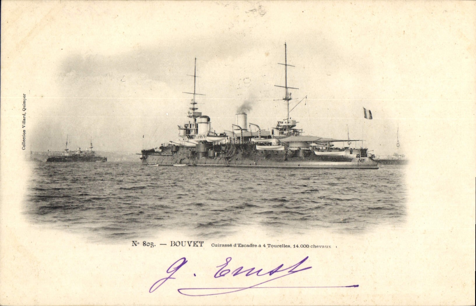 Bouvet — Cuirassé d'Escadre à 4 Tourelles, 14.000 chevaux — Collection Villard, Quimper