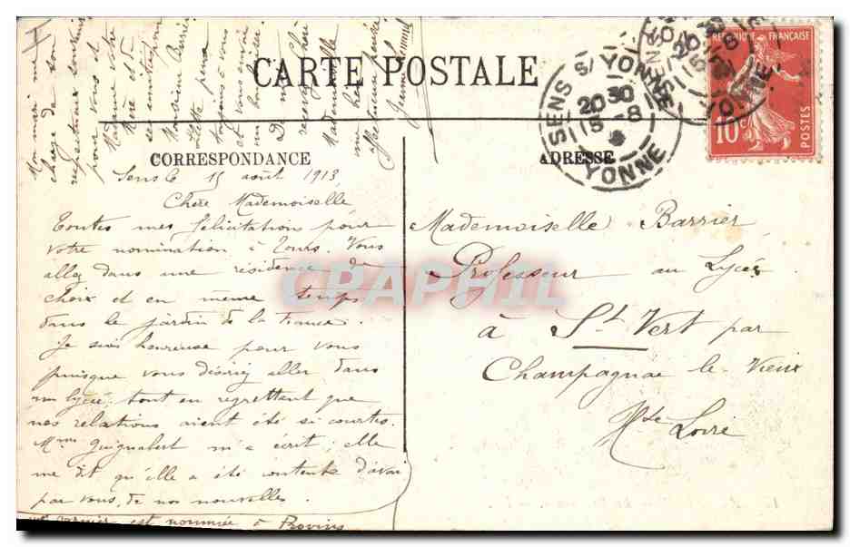 CPA Prefecture Auxerre — Verso