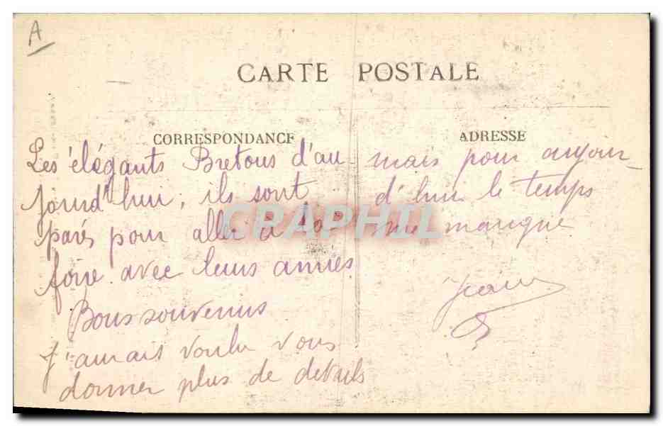 CPA Folklore Costume d'hommes de Chateaulin Port Launay Pont de Buis Le FAou Hanvec — Verso